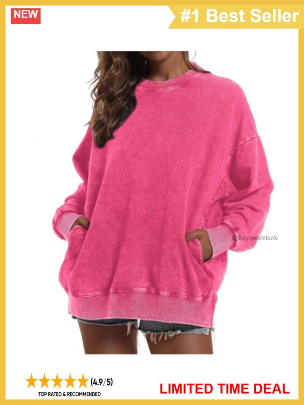 Oversized Cotton Blend Sweatshirt Loose Fit Pullover with Pocket Long Sleeve
